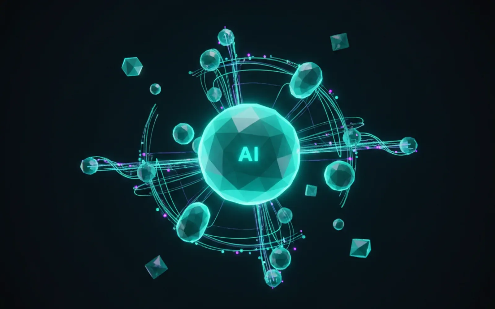 Abstract network of connected nodes representing an AI agent system