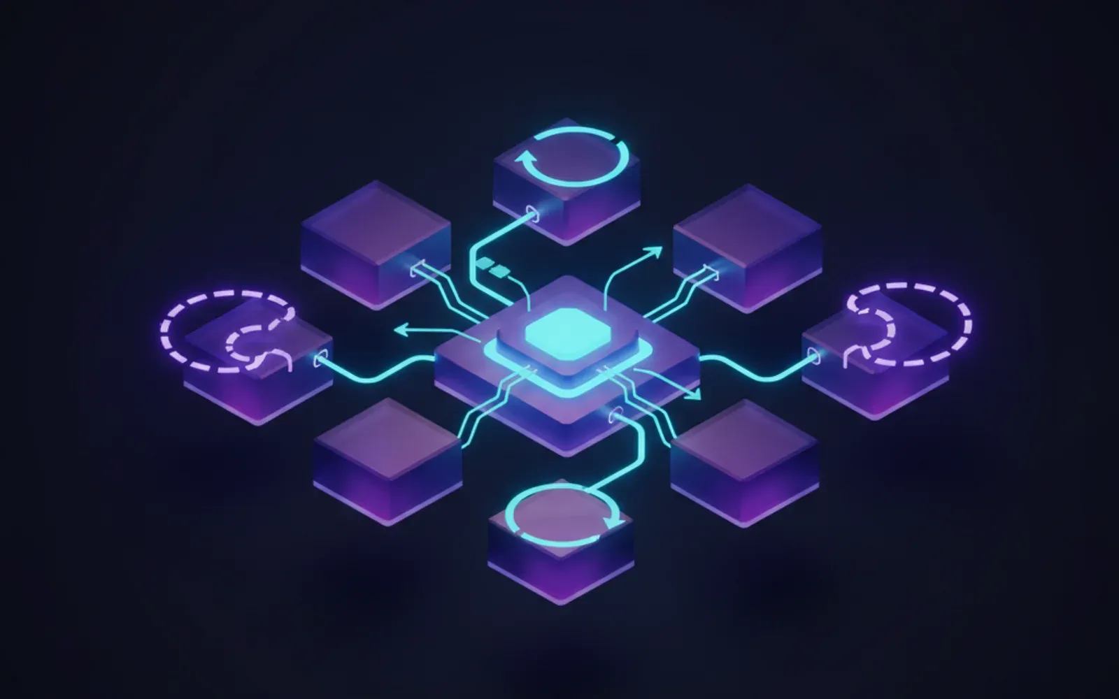 Abstract arrangement of connected blocks representing API components